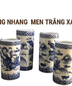 Ống nhang men trắng xanh 1c