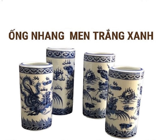 Ống nhang men trắng xanh 1c