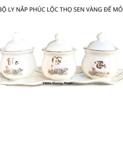3 ly nắp phúc lộc thọ sen vàng đế mỏng
